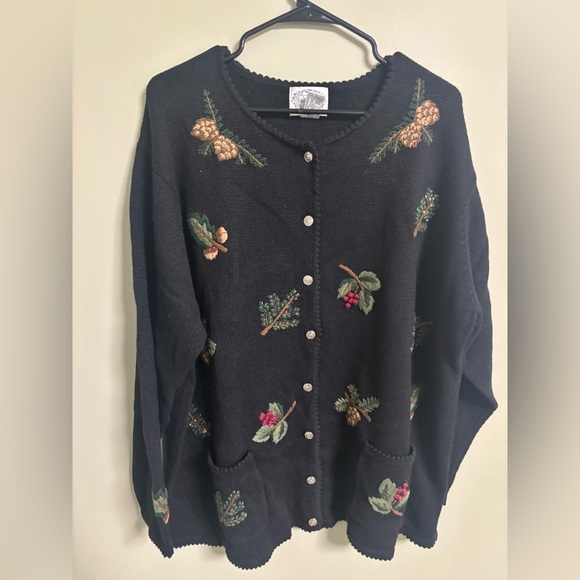 Stitches In Time Size 2X Cardigan Winter Woodsy Artsy Button Crochet Sweater - Picture 1 of 7